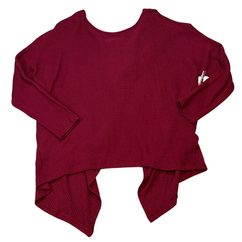 1.STATE Knot Back Waffle Knit Top Deep Rouge Long Sleeve Small NWT